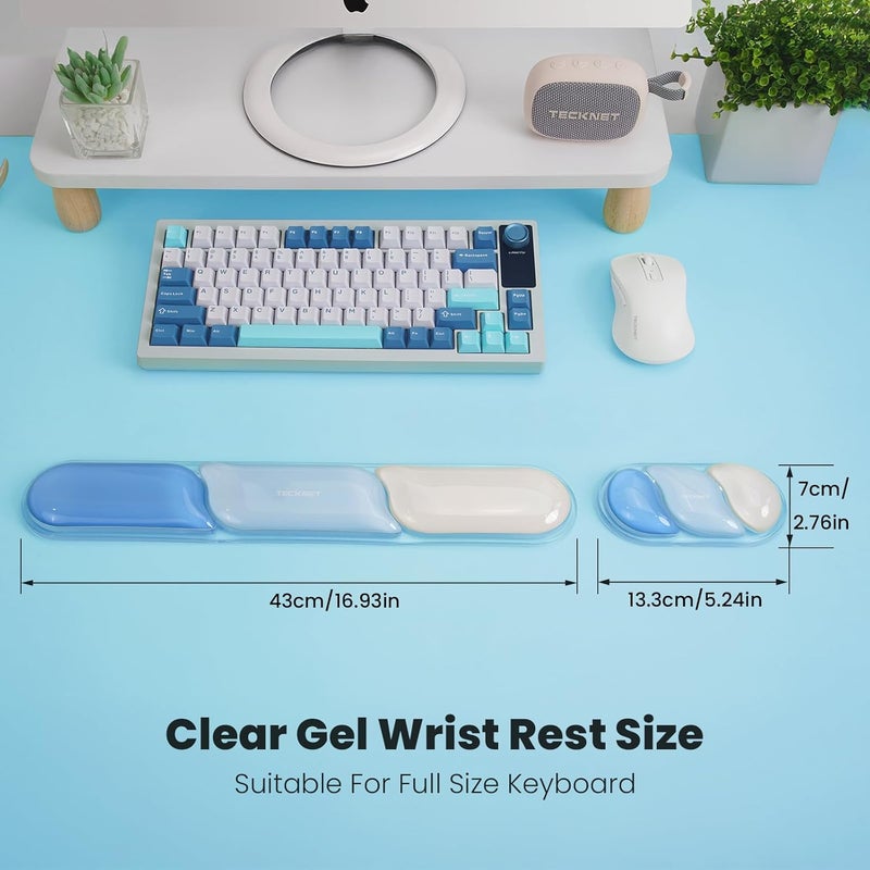 TECKNET Clear Gel Wrist Rest for Computer Keyboard, Ergonomic Gel Keyboard Wrist Rest Set for Typing Pain Relief, Comfortable Silicone Wrist Support Pad for Office/Computer/Laptop/Gaming, Blue - Image 2